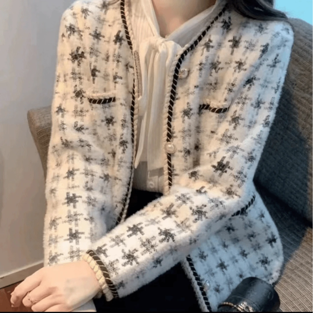 春秋百搭小香风女仿水貂针织外套时尚高级长袖气质开衫W412