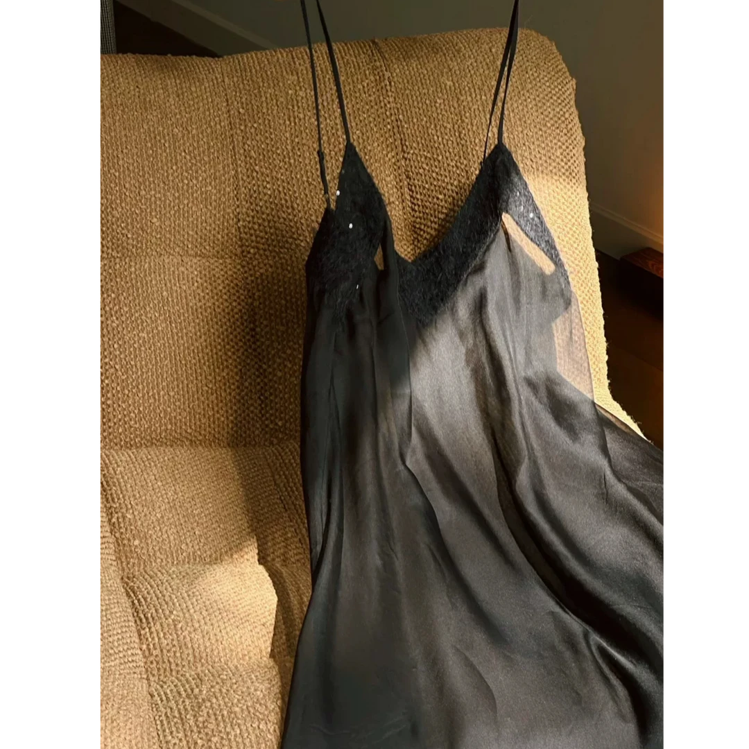 100桑蚕丝手缝珠片吊带 J24B194