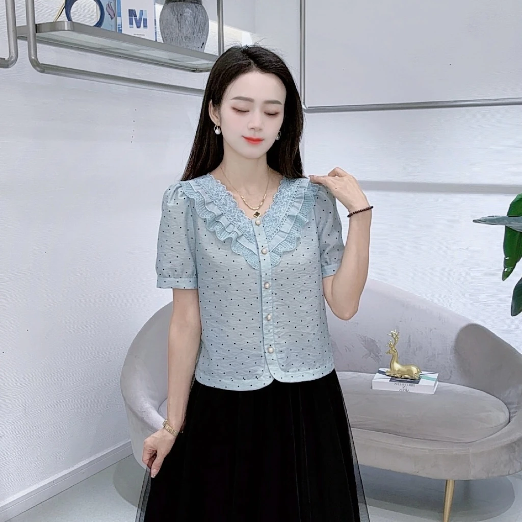 A8557夏季新款短袖衬衫洋气遮肉显瘦减龄上衣