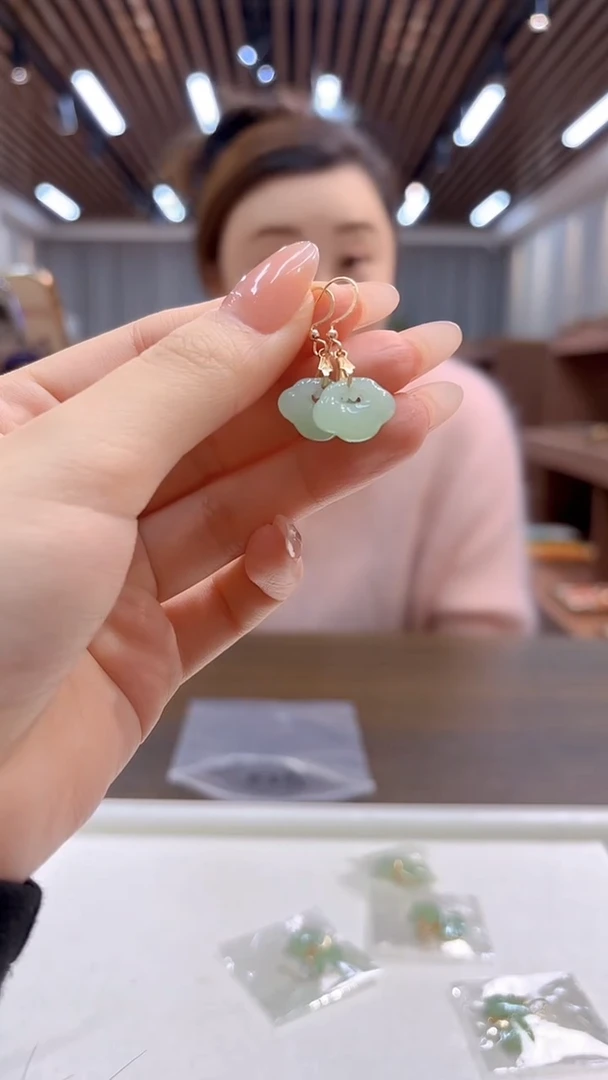 14K金镶嵌和田玉耳饰DIY款E869