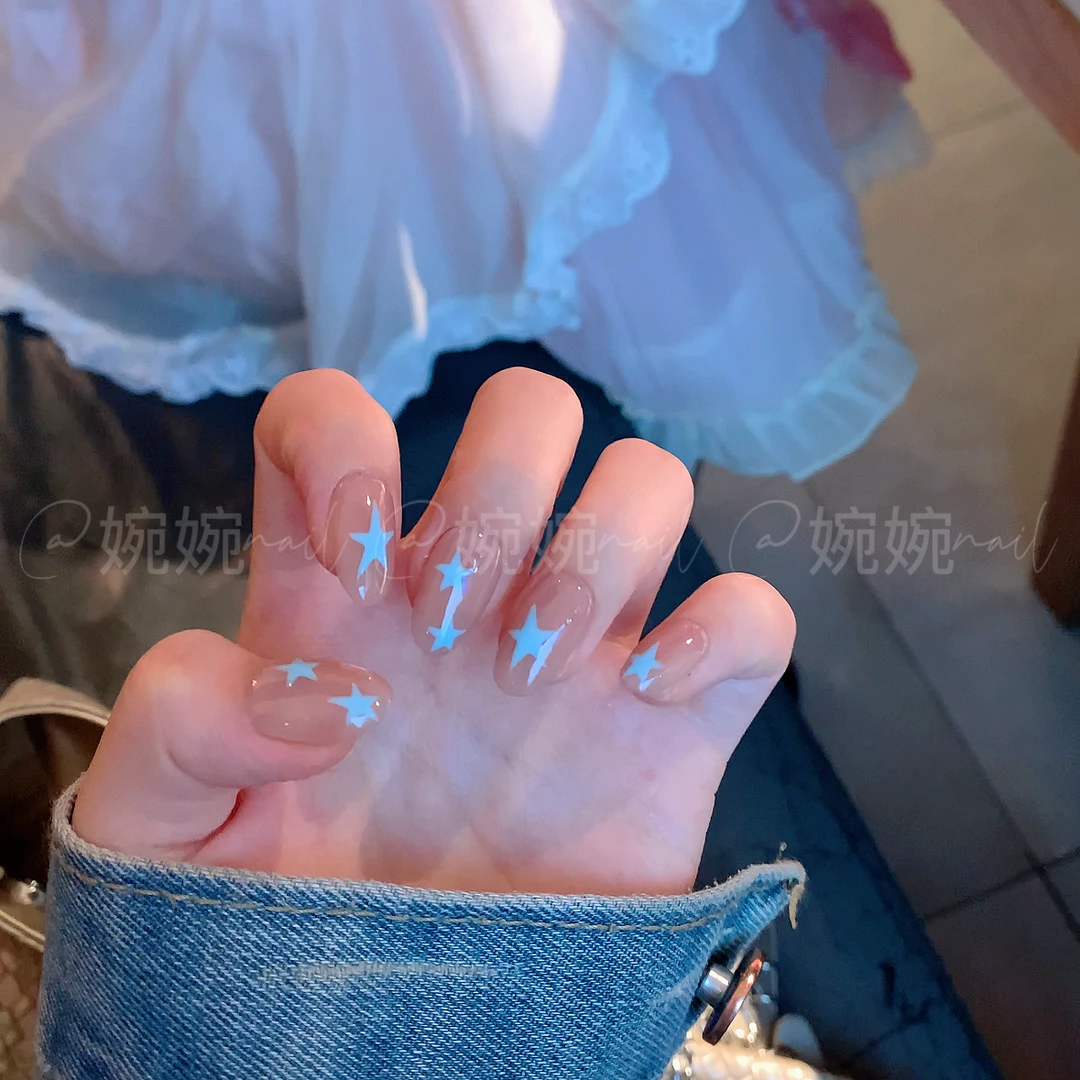 【反重力拼接】纯手工手绘AB色星星设计穿戴甲