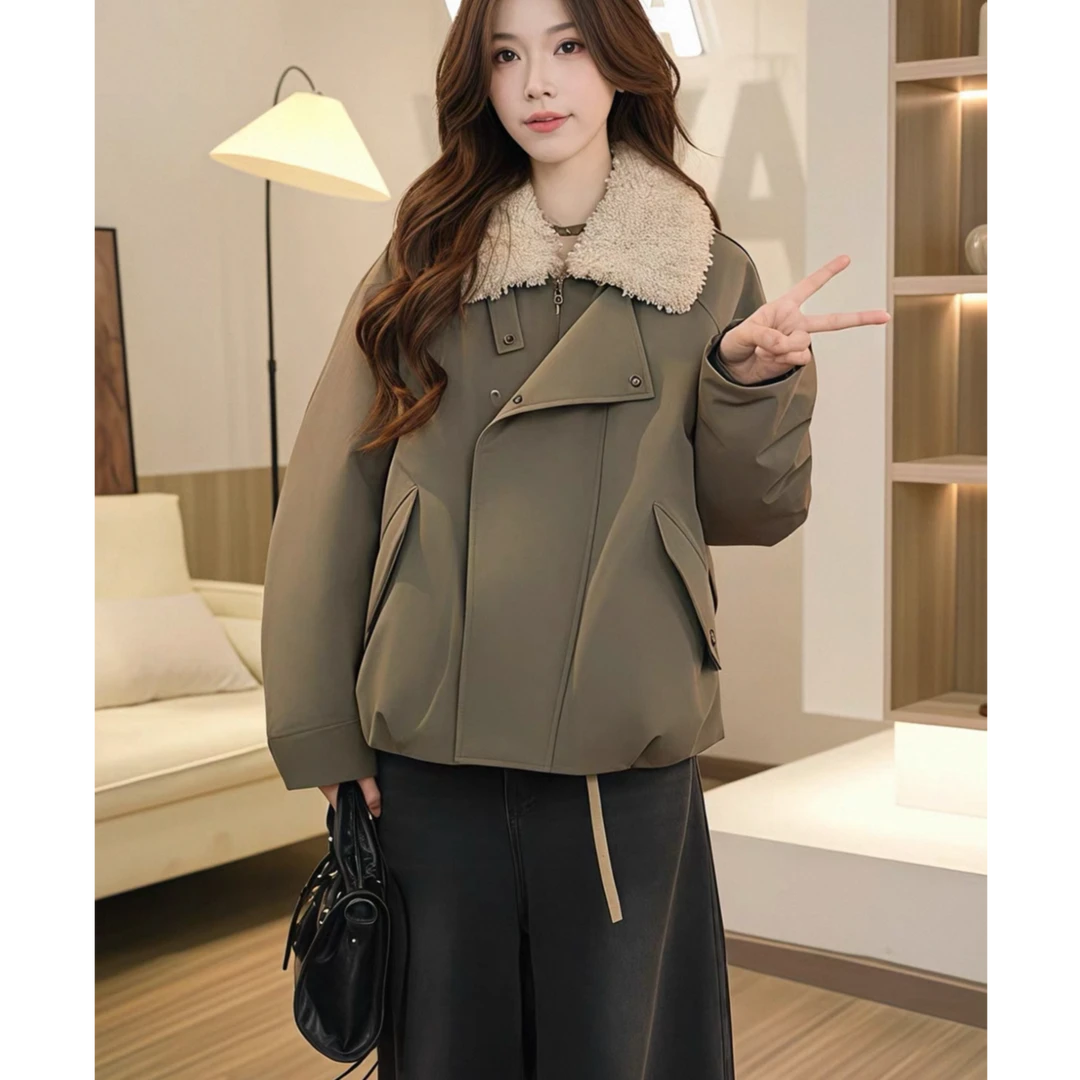 2025冬季加厚百搭保暖显高显瘦毛毛领高级感女短款外套