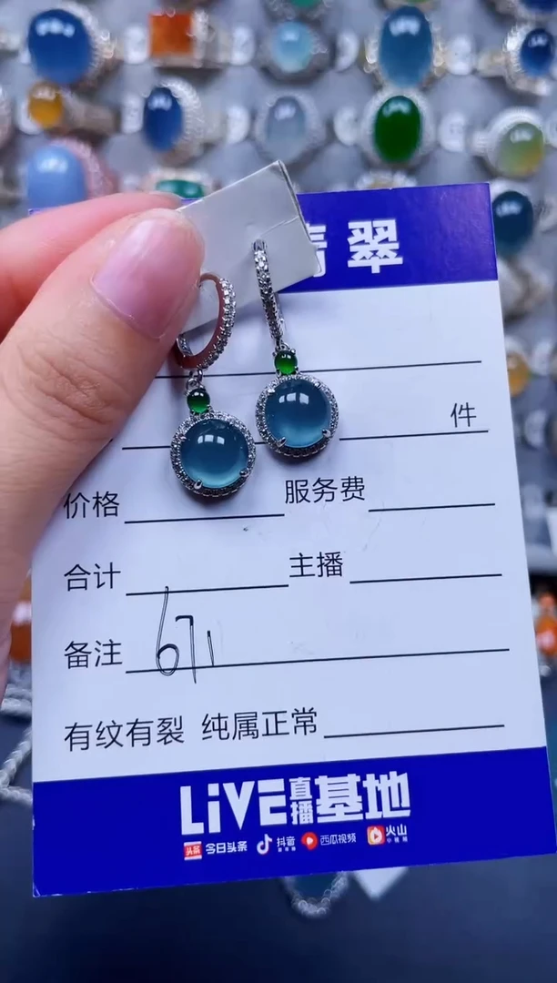 银S925镶嵌翡翠耳饰671