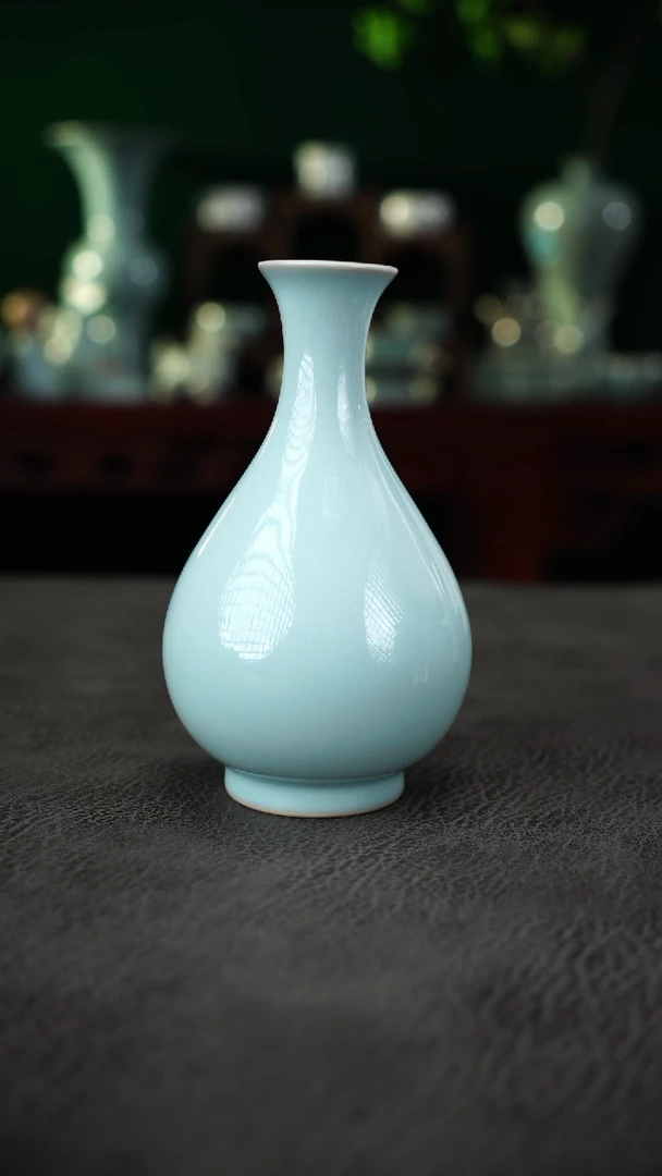 瓷片天青釉小玉壶春瓶一级品-二