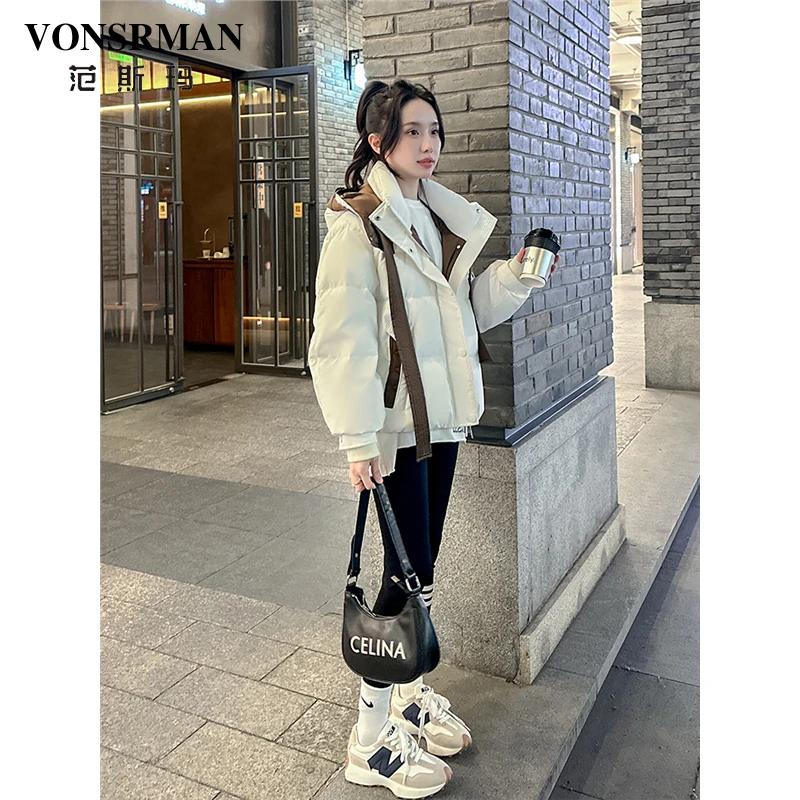 高端洋气白色羽绒服女短款2025冬季新款小个子宽松白鸭绒加厚外套