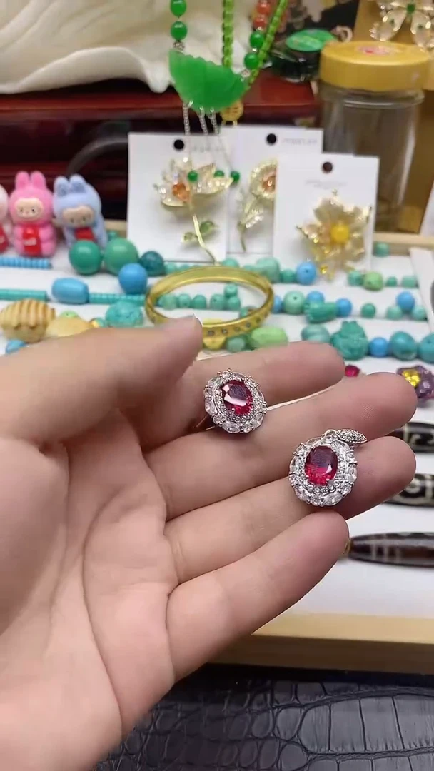 珐琅非金属红戒+吊套装