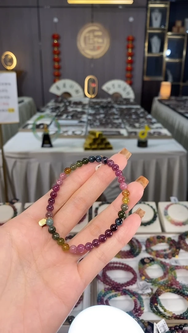 未镶嵌老矿碧玺彩虹单圈手串5mm+碧玺dan多样性发货一条