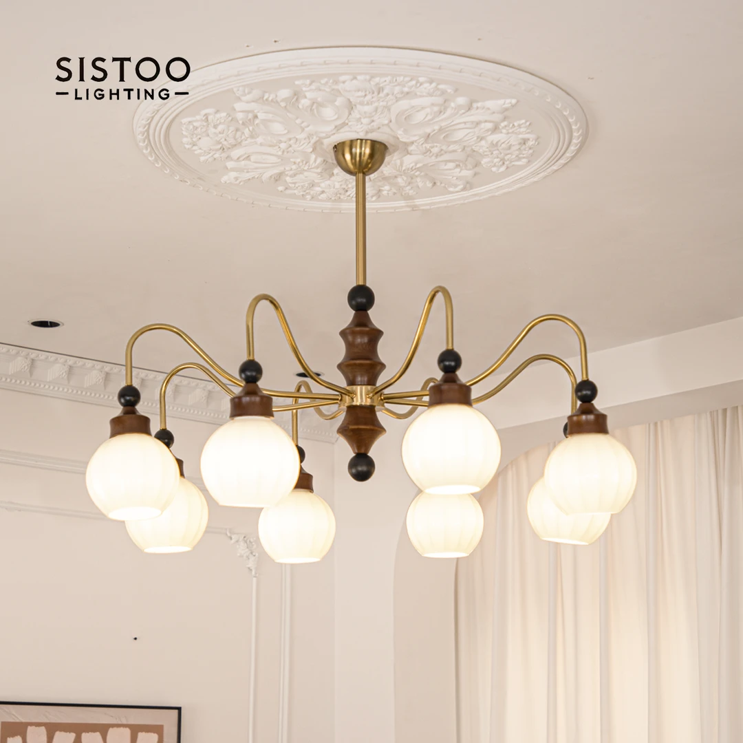 阑珊阁-法式中古客厅吊灯餐厅灯具魔豆美式复古风卧室灯胡桃木色