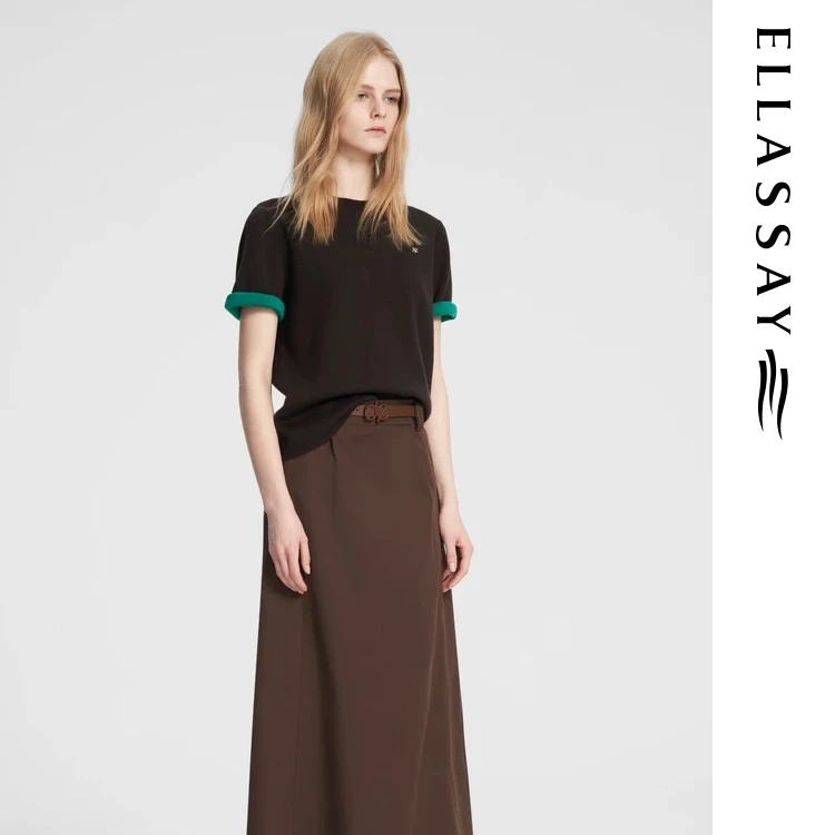 ELLASSAY歌力思春夏新款羊毛撞色卷边老钱感上衣EWW353M04000