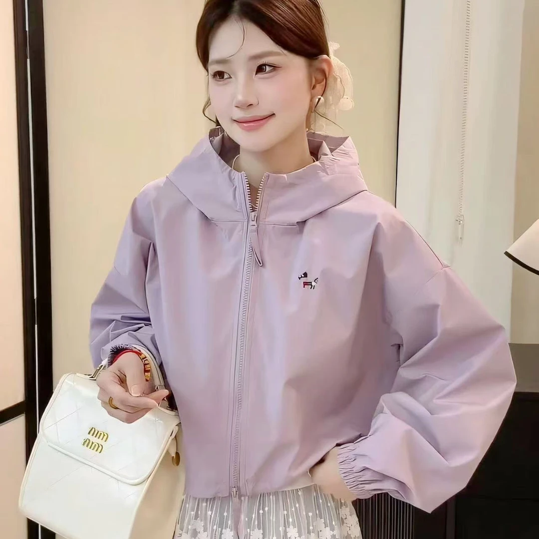 韩版时尚洋气短款宽松连帽防晒休闲外套
