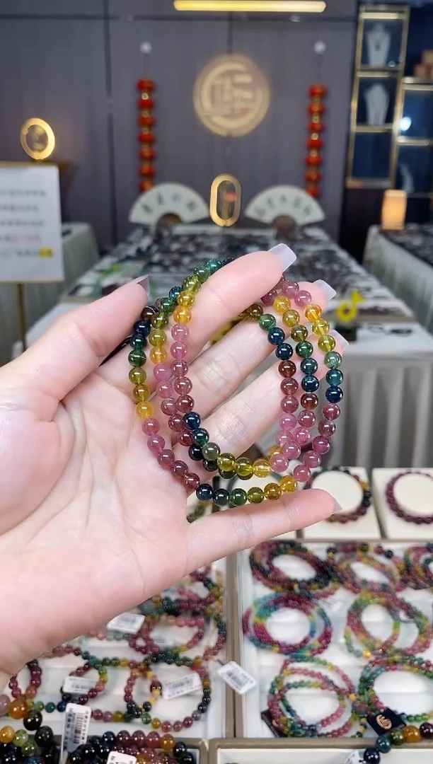 未镶嵌冰透体老矿碧玺彩虹三圈手串5mm+碧玺hon多样性发一条