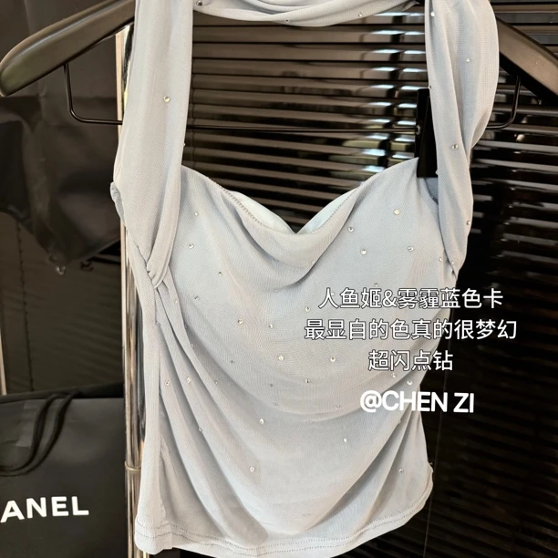 【女神降临】2025早春新款烫钻挂脖带垫垫吊带背心烫钻长裙套装春夏