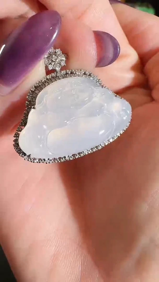 吊坠(不含链)18K金镶嵌翡翠【源头工厂】钻石镶嵌