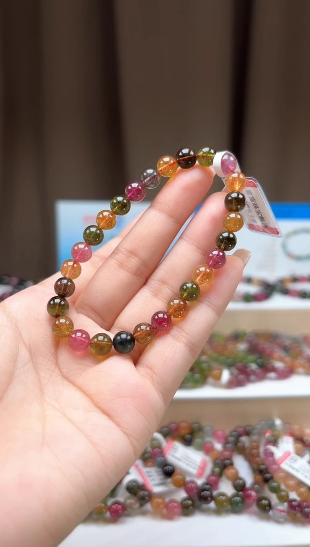 未镶嵌手串碧玺【开播漏】7mm巴西老料玻璃体糖果色碧玺单圈手串