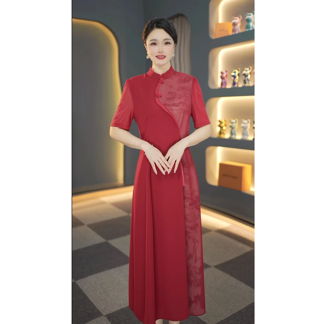 高档时尚气质减龄新中式复古妈妈装国风连衣裙