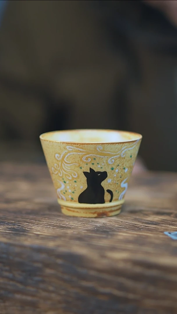 【闪购商品】景德镇手绘玄猫单杯