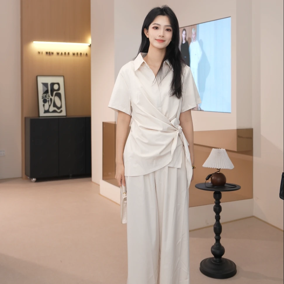 Basic House/百家好25夏季设计师休闲显瘦时尚两件套CSM欧若风