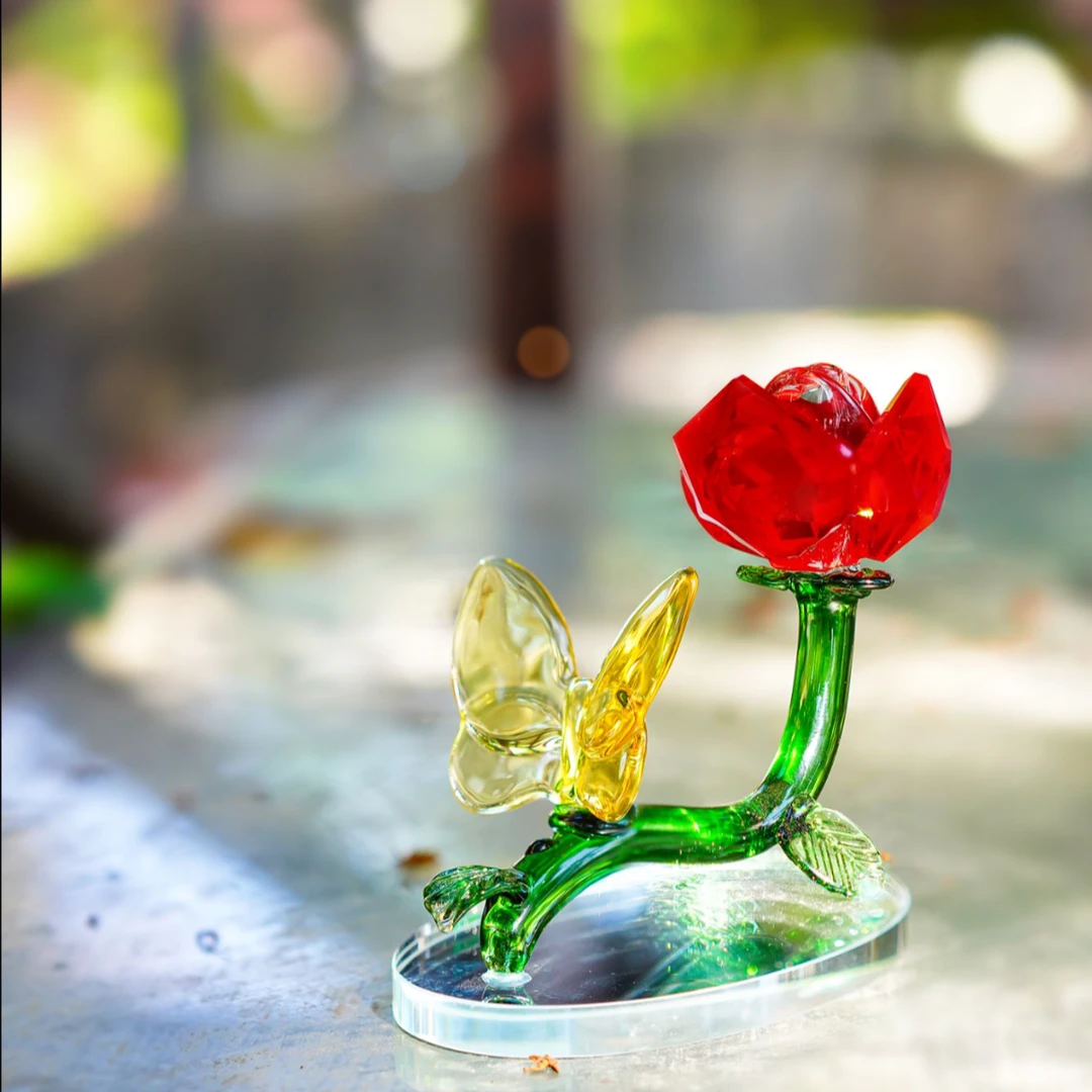 水晶蝴蝶玫瑰摆件搁置