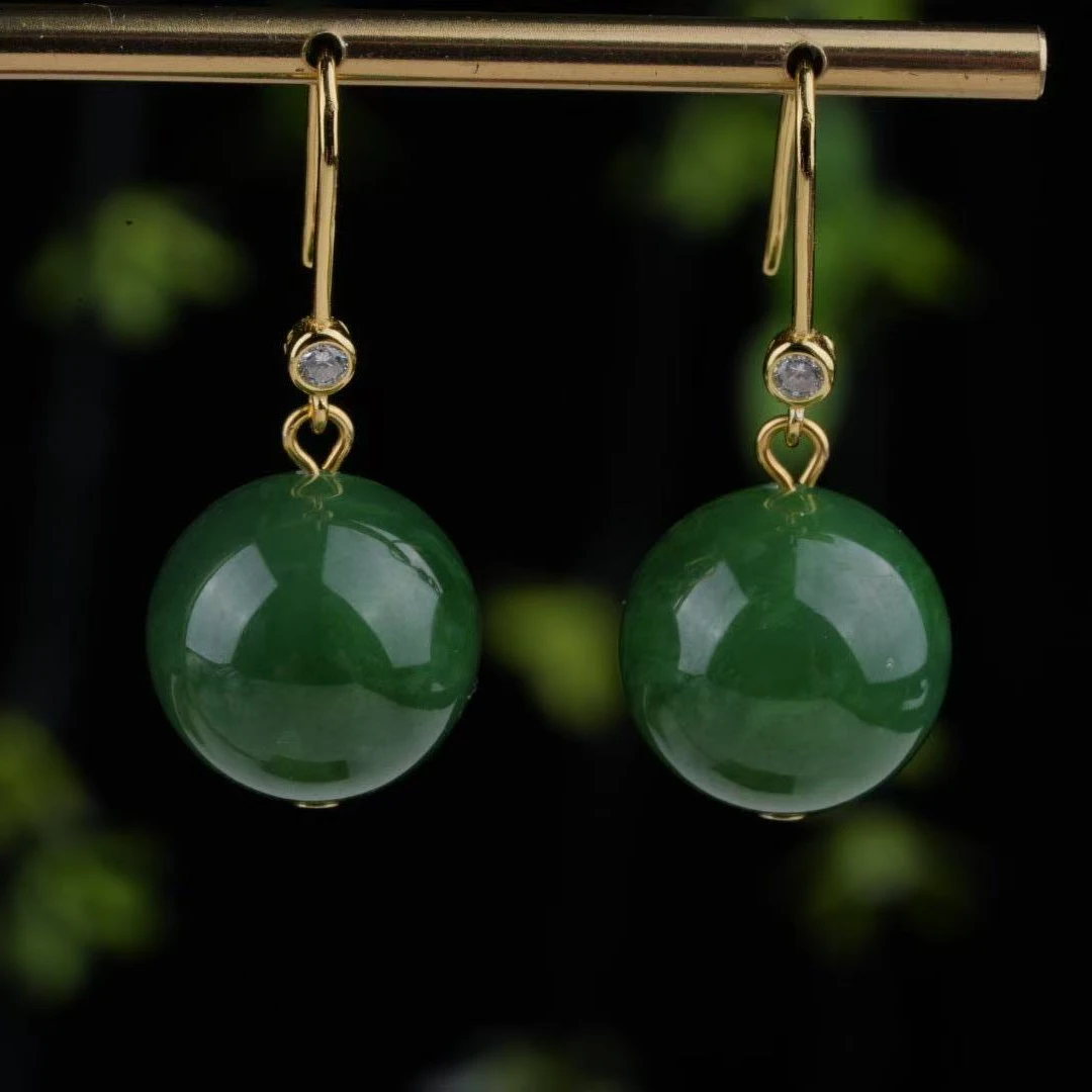 和田玉碧玉13m+银耳钩