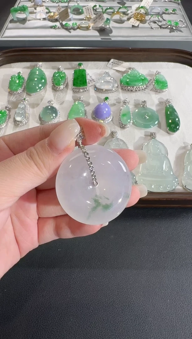 吊坠(不含链)18K金镶嵌翡翠【源头工厂】钻石镶嵌