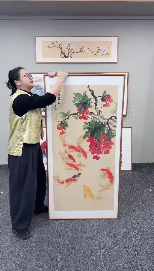 国画荔枝九鱼图155*78