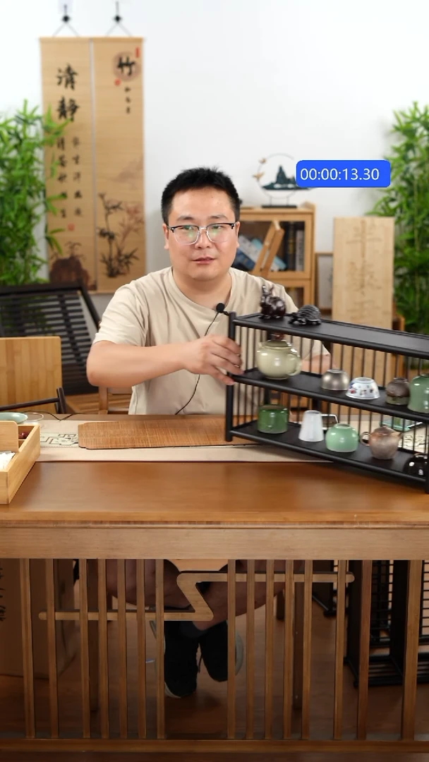 竹纯楠竹三层围栏50茶杯架