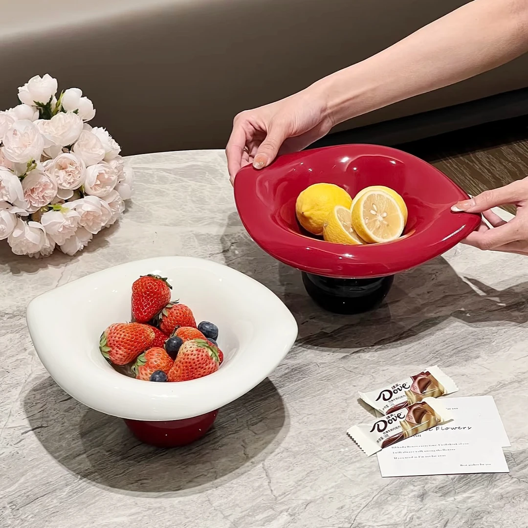 满氛水果盘客厅家用高颜值沥水果篮陶瓷轻奢高档精致零食糖干果盘