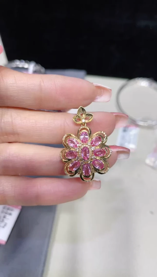 18K金镶嵌天然彩色蓝宝石吊坠（不含链）