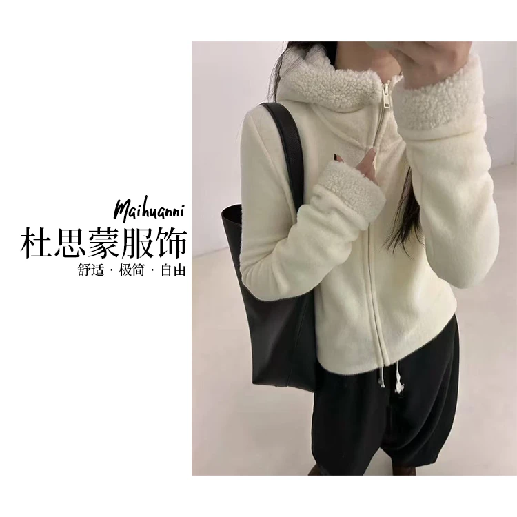 （杜思蒙服饰）N1677-【宝藏衣橱】韩系设计感拼接撞色连帽外套