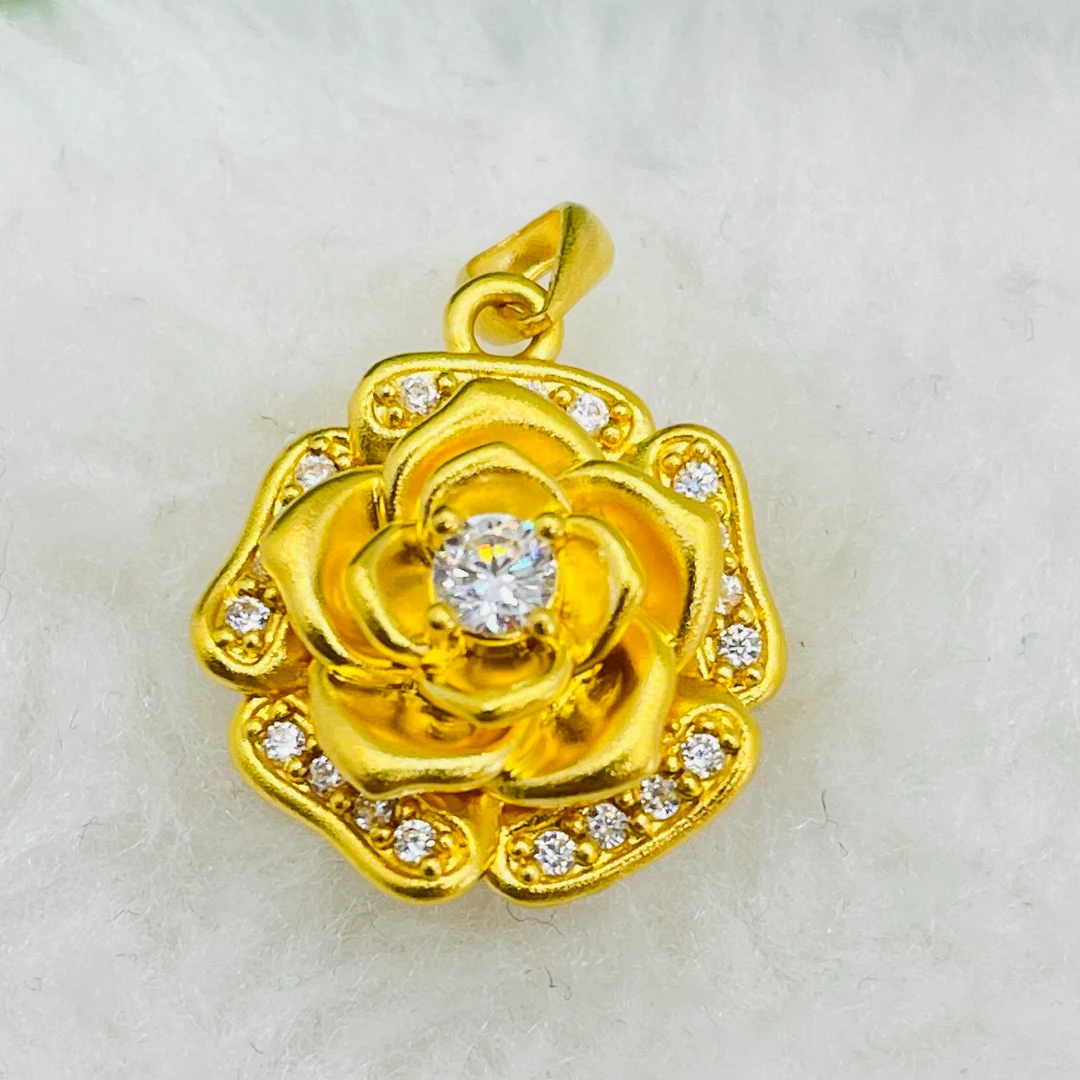 足金 5D工艺 镶嵌玫瑰花吊坠【T5】附加248
