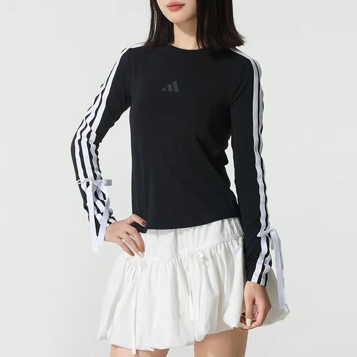 adidas/阿迪达斯新款潮流时尚可拆卸蝴蝶结修身圆领长袖T恤KG3862