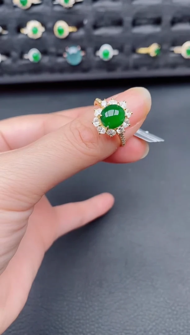 银S925镶嵌戒指翡翠天然a货翡翠95