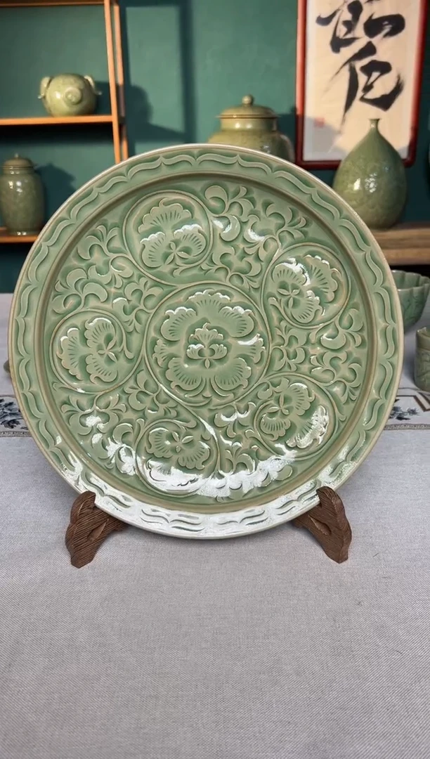 【闪购商品】其他纯手工秘色缠枝牡丹壶承赏盘