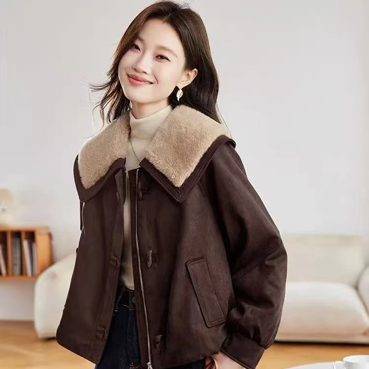 翻领冬款洋气冬季拼接女士加厚外套233