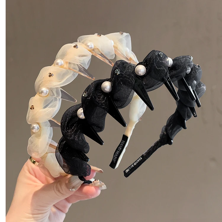 轻奢超仙网纱珍珠发箍2025新款高颅顶头箍发带洗脸通勤压发卡发捆