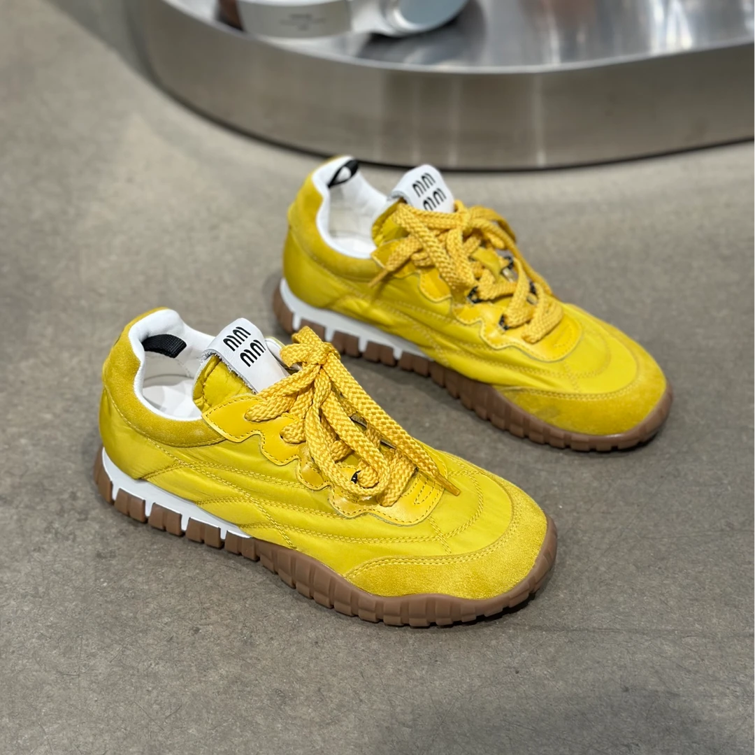 欧货女鞋2025春夏新款平底阿甘鞋黄色德训鞋舒适休闲鞋运动鞋