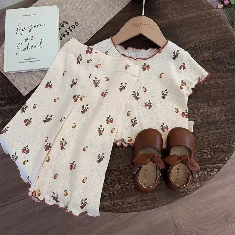 夏季新款女童中小童家居服时尚休闲纯棉睡衣薄款套装儿童宝宝夏装