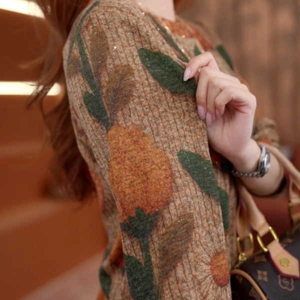 FZ636叶酽牡浓2025新款圆领高端小衫套头时髦长袖上衣打底衫女