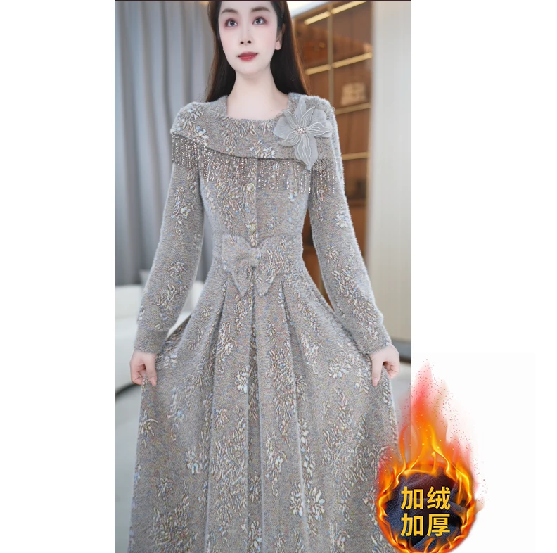 【连衣裙】秋冬款时尚气质修身显白洋气中长款连衣裙M-4XL