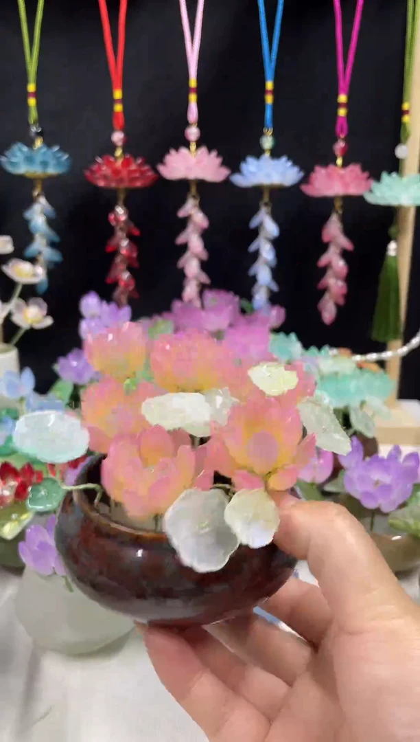 琉璃盆琉璃荷花小盆栽```````