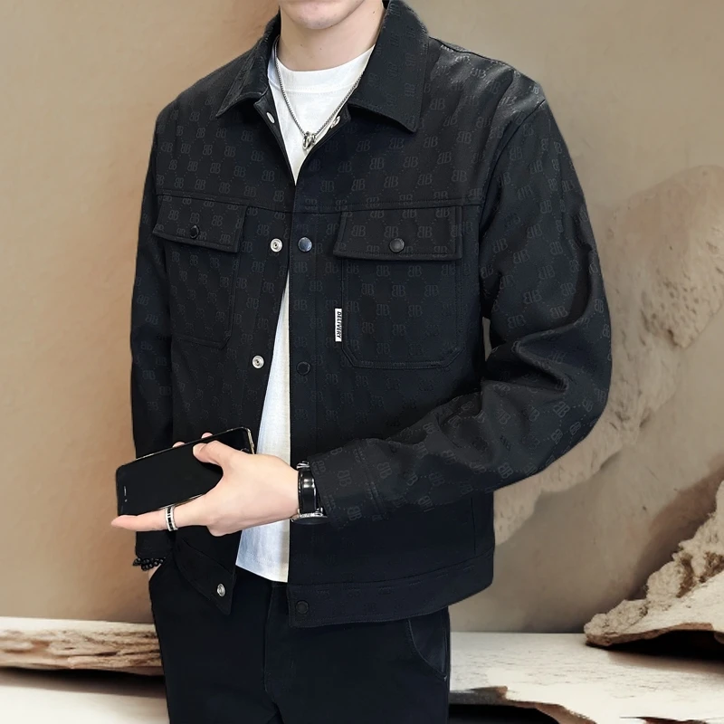 诺顿雷斯夹克男春秋季外套新款潮牌翻领修身印花男装褂子痞帅上衣
