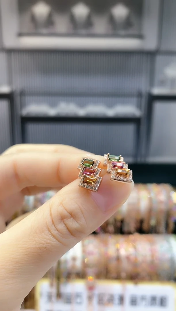 银S925镶嵌耳钉碧玺666666666666