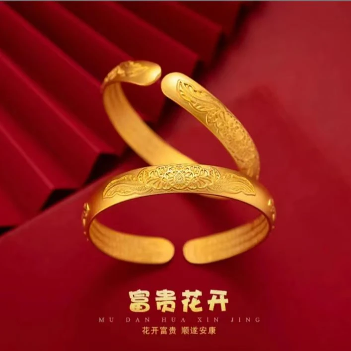 古法心经富贵花镯女款心经富贵花手镯开口可调节