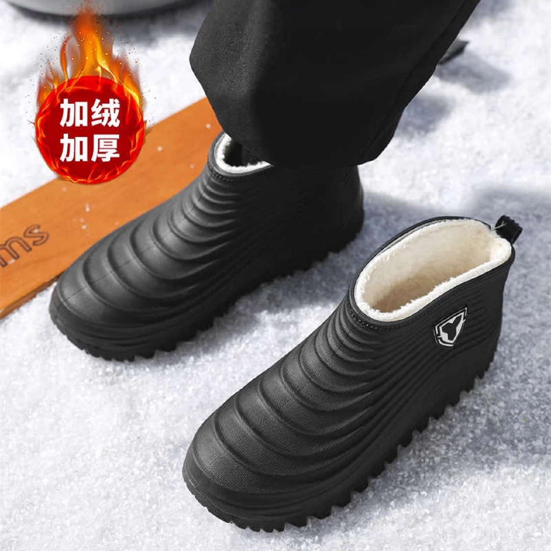德系短筒厚底雨鞋男款冬天加绒一体保暖雨靴男士防水防滑耐磨水鞋