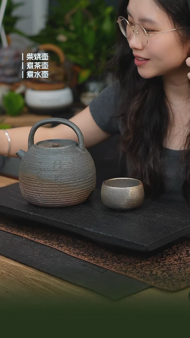铁胎柴烧1200cc 一壶一龙窑禅定杯（可备注有字无字）