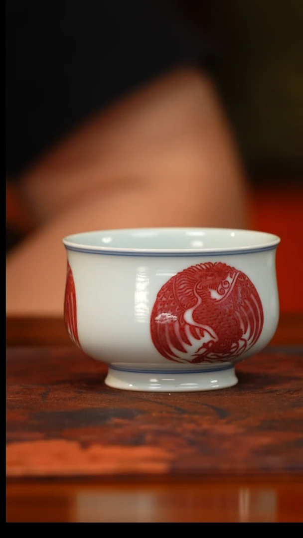 林泉风月全红团凤炉式杯