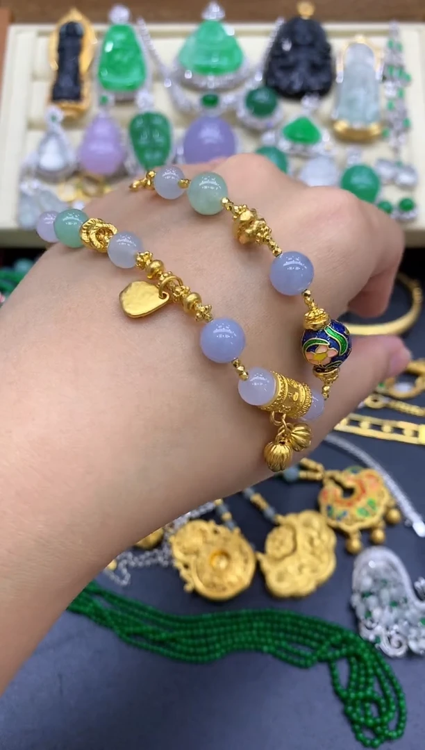 足金镶嵌手链翡翠326-中国好珍宝