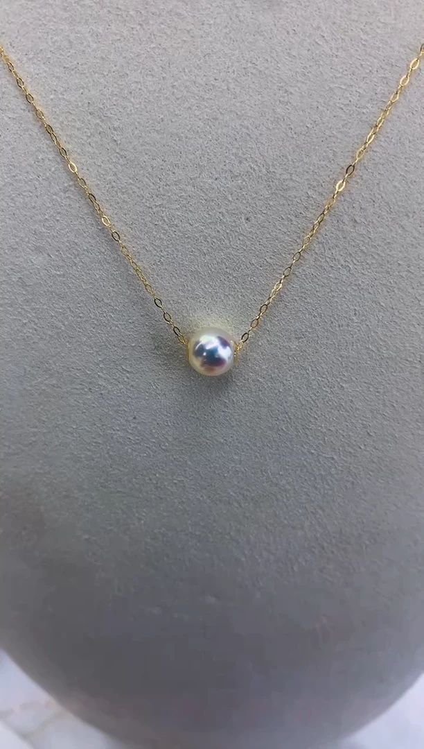 18K金镶嵌DA海水珍珠 GD008 7.5-8 路路通吊坠