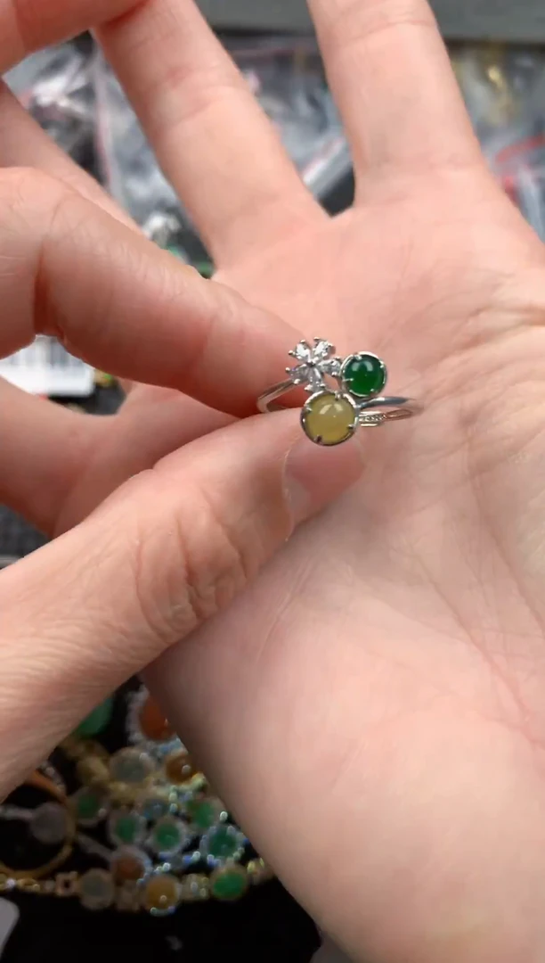 银S925镶嵌戒指翡翠555   10
