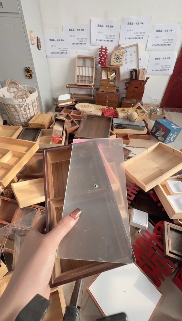 竹木二宫格带亚克力盖子干果盒